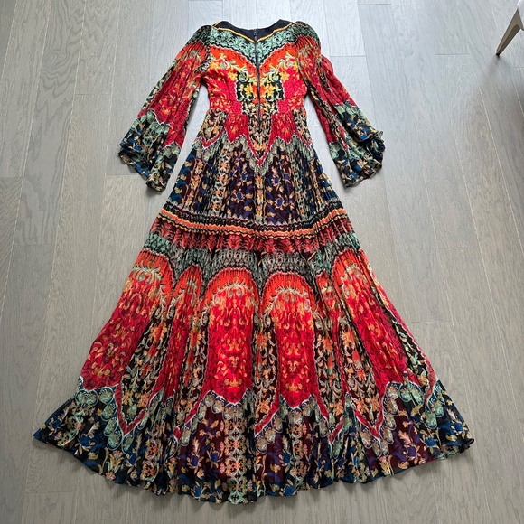 Alice + Olivia Bennet Pleated Maxi Dress Love Note Red Smocked Waist - Size 2 - Picture 3 of 10